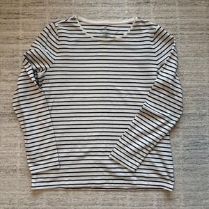 Black Gold Stripe Cotton Blend Long Sleeve Scoop Neck Tee